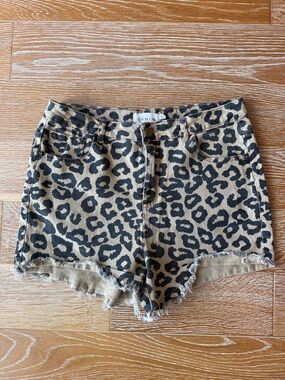 Denim by Ellison Leopard Print High-Rise Jean Shorts in Tan and Black